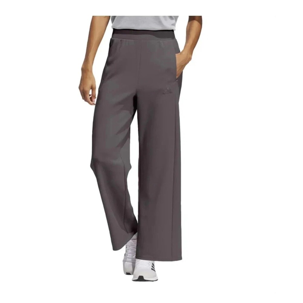 Adidas Women's Wide Leg Pants Size L Gray Strata Pockets Relaxed Fit Casual